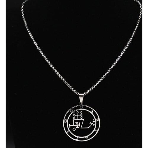 Sigil Stainless Steel Necklace Silver Color Goetia Seal of Solomon Demon Satan Sigil Satanic Necklaces Pendants Jewelry N304103