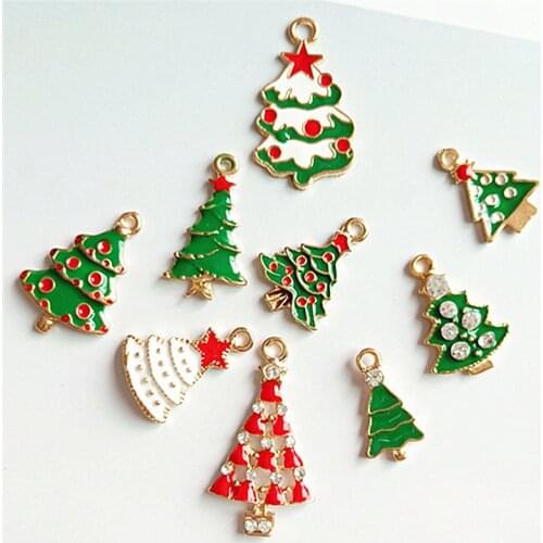 10pcs Christmas Trees Series Charms Enamel Pendant Drop Oil Trees Charms Earrings Bracelets Floating DIY Jewelry Accessory YZ594