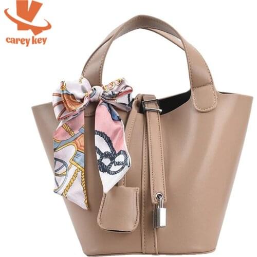 CAREY KEY Luxury Handbag Fashion Ribbon Design Women Son Mother Bag 2021 PU Leather Bucket Shoulder Bag