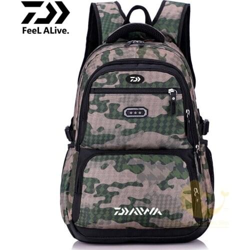 Daiwa Outdoor Mens Backpack Student Schoolbag Camouflage Retro Backpack Multi-function Waterproof New Sport Fishing Backpack