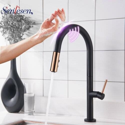 Senlesen Assistive Touch Kitchen Sense Faucets Nickel Stainless Steel W/ Pull Down Sprayer Single Handle Kitchen Sink Faucets