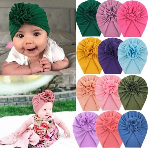 20Pcs/Lot Cute Hair Flower Cotton Hats Soft Baby Girls Turban Heabdnad Infant Toddler Newborn Caps Kids Bonnet Headwraps Beanie
