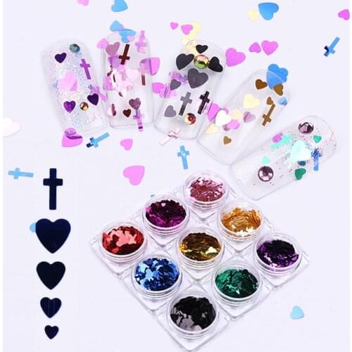 3 Boxes Ultra-thin PET Cross Heart Nail Art Manicure Sequins Patches Jewelry
