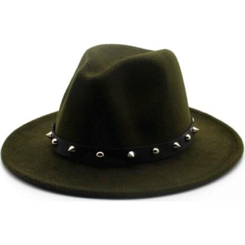 2019 Fashion Women Men Fedora Hat With Punk Rivet Outdoor Travel Casual Hat Wool Trilby Hat Size 56-58CM