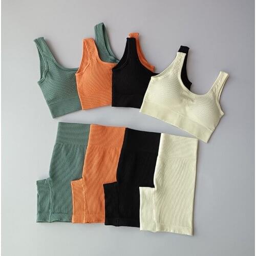 2 Pieces Seamless Yoga Sets Women Sports Set Crop Tops Sports Bra+ Hight Waist Shorts Sport Fitness Suit Shorts Sets Gym Set