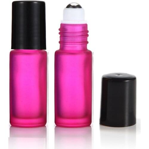 200PCS/LOT Thick 5ml Frosted PINK Empty Roll on Glass Bottle for Essential Oil Aromatherapy Bottle Roller Ball By DHL FREE Ship