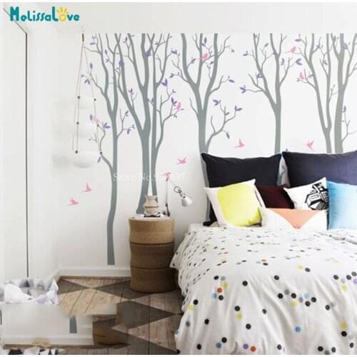 9 Birch Trees Wall Decals Colorful Woodland Home Decoration Living Room Self-adhesive Nursery Cool Art Poster Vinyl BB077