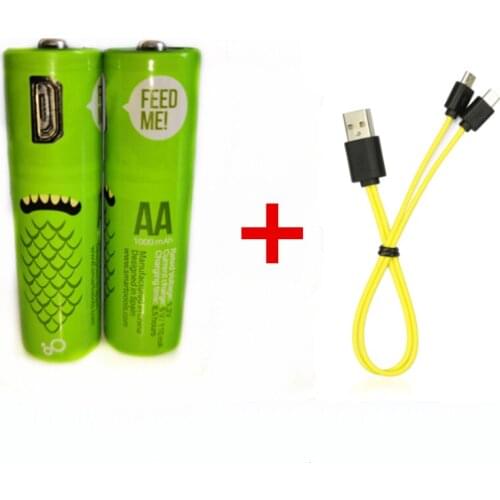 2pcs Hot new product 1.2V AA rechargeable battery 1000mAh USB Ni-MH rechargeable battery + 2 in 1 Micro USB charging cable