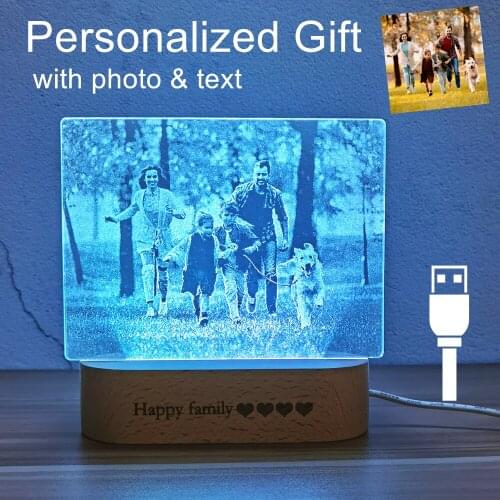 Photo & Text Personalized Acrylic LED Table Night Lamp Custom Gift for Kids,Father,Mother,Wedding,Anniversary,Birthday,Christmas
