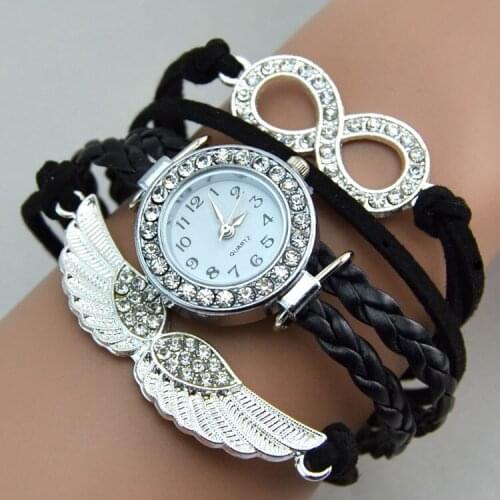 Chain Factory Rhinestone Stainless Steel Watch Bracelet Wing Infinity Fabric Jewelry Multiple Strap Watch
