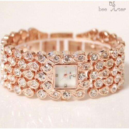 BS Brand Women Full Diamond Luxury Bracelet Lady Shinning Dress Watch Bling Rhinestone Full Crystal Bangle Bracelet bead charm