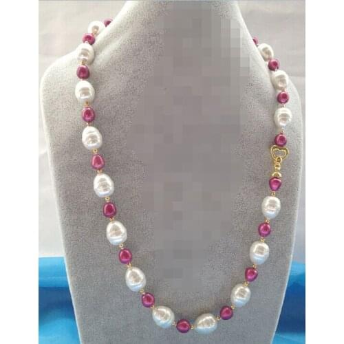 CBN361 Beautiful 25"10mm purple red freshwater pearl + 16mm sea shell pearl necklace