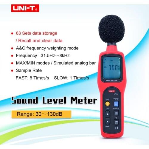 UNI-T UT352 Digital Sound Lever Meter Decibel Meter Noise Tester 30~130db Max/min LCD Backlight High Alarm Data Logging