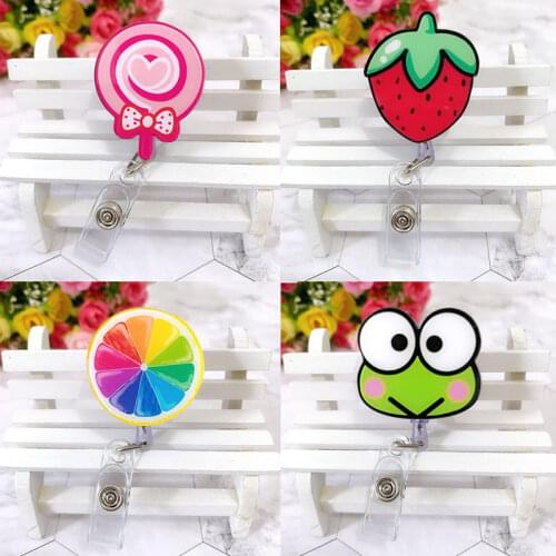 Card Holder Clips Cute Womens Flowers Fruit Nurse Doctor Student Exhibition ID Card Badge Holder Retractable Badge Reel