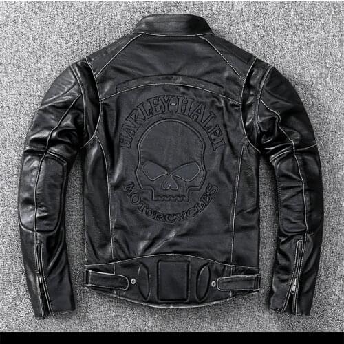 Mens Black Genuine Leather Motorcycle Jacket Casual Slim Skeleton Motorcycle Jacket Plus Size 4XL Real Cowhide Short Coat