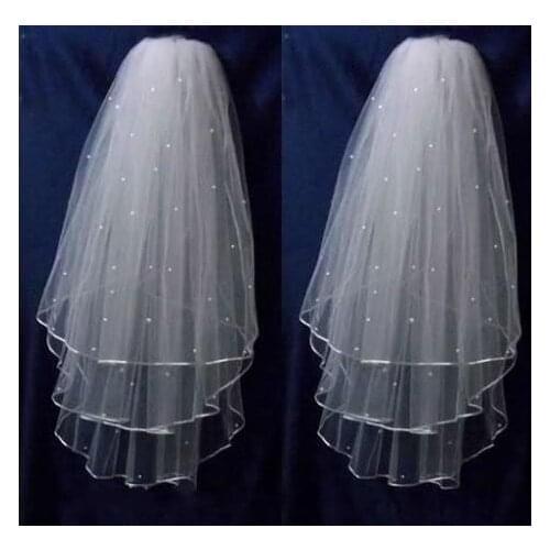 Bride Veil Styles Ivory Tulle 3 Three Layers Pearl Wedding Veils with Comb Hot Sale Cheap Short Style Bridal Veils Wedding