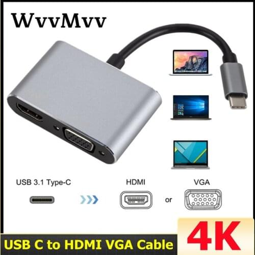 USB C Cable USB C to HDMI VGA Cable Type c to hdmi vga Video Adapter Converters Aluminum For New Macbook Pro Multimedia