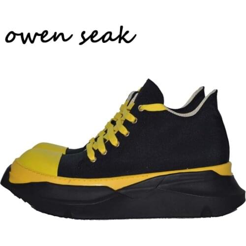 21ss Owen Seak Men Canvas Shoes Luxury Trainers Boots Lace Up Sneakers Casual Women Height Increasing Flats Black Shoes
