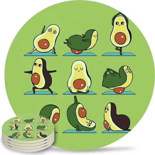 Avocado Yoga Ceramic Coasters Waterproof Tea Cup Mat Christmas Home Decor Coffee Table Decor Coasters for Glasses