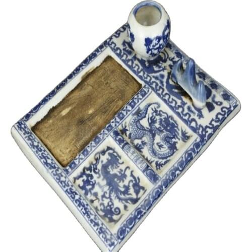 CHINESE JINGDEZHEN PORCELAIN PAINTING QING DYNASTY QIANLONG DRAGON WORD INKSTONE