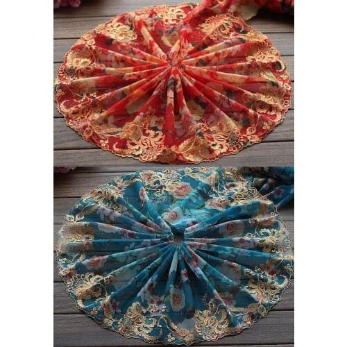 2Yds Lace Trim Gold Floral Embroidered Printed Tulle Lace 8.66" Doll Dress Underwear Costume DIY Craft Supplies