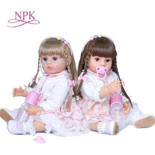 Npk 55cm soft all silicone body original authentic designed reborn baby girl two colors long hair handmade doll