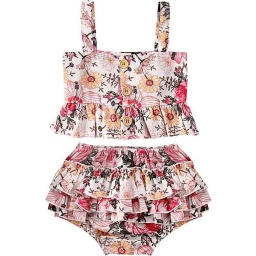 0-4Years Toddler Baby Girl Summer Set Sleeveless O-Neck Floral Printed Top Patchwork Shorts 2Pcs For Cute Baby Girl