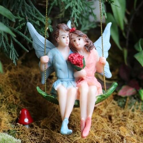 Miniature Fairy Couple Swing Mini Resin Fairy Figurines Elf Figure Angels Statues Fairy Garden Miniatures Supplies Ornaments