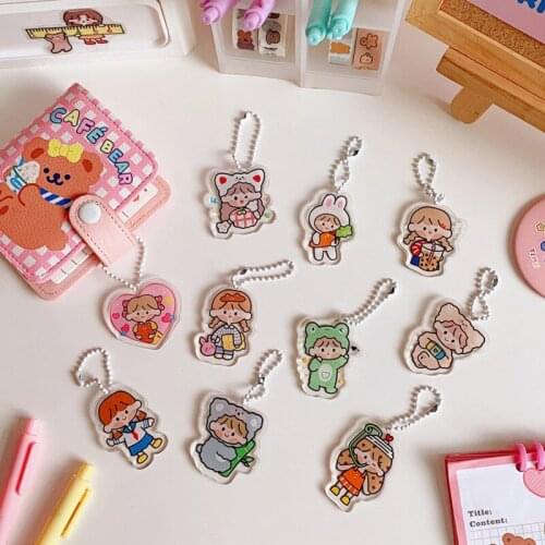 Cartoon Anime Cute Girl Key Chain Student Backpack Pencil Bag Diy Decorative Pendant Kawaii Ornament Gift Transparent Acrylic