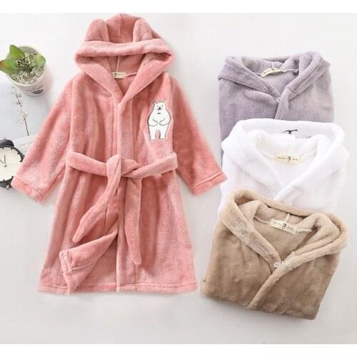 Cartoon Kids Bathrobes Flannel Warm Sleepwear for Girls Boys Hooded Bath Robes Long Sleeve Pajamas Bathrobes Childrens Clothing