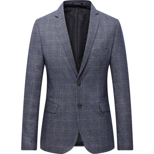 2019 Latest Navy Blue Plaid Stripe High Quality Formal Jacket Men Business Casual Dress Blazer Coat Custom Made Suit Coat Men