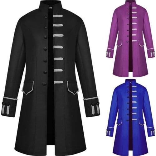 Men Jacket 2021 Stand Collar Men Coat Solid Color Top Two Pockets Buttons Closure Halloween Jacket Cosplay Costume