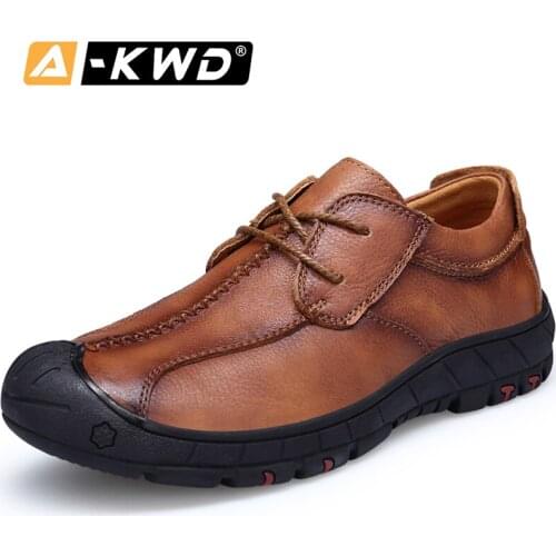 New Fashion Brown Khaki Mens Leather Sneakers Mokasyny Meskie High Quality Leather Boat Shoes Outdoor Casual Lace-up Men Loafers