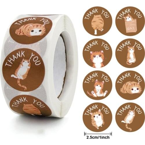 500Pcs Cute Cat Thank you Stickers Wrapping paper Package Gift Seal Labels Shipping sticker Handmade Decoration Stationery