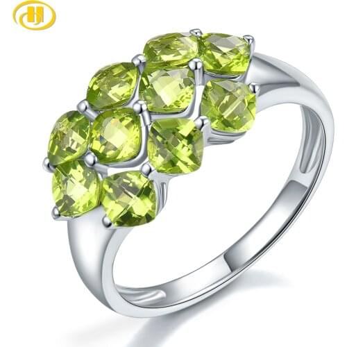 Natural Peridot Solid Silver Ring 3.6 Carats Genuine Peridot Birthstone Cushion Cut Classic Design Anniversary Jewelry Gifts