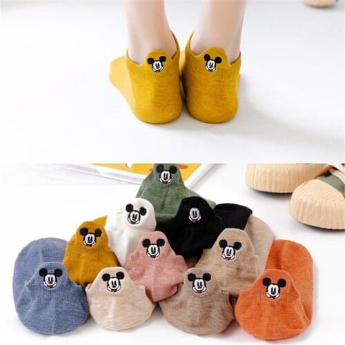 Disney 3 Pairs Mickey Cartoon Embroidery Socks Mickey Mouse Female Socks Cotton Color Summer Thin Women Socks