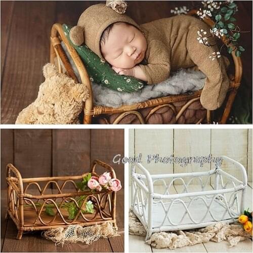 Pastoral retro rattan bed newborn baby container baby photo photography props children studio props