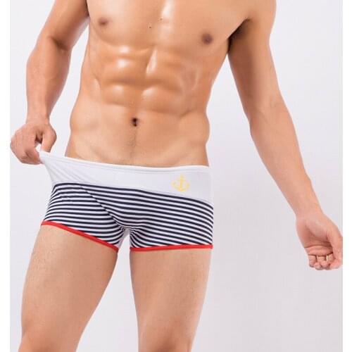 New Mens Sexy Swimming Boxers Patchwork Striped Pirate Hook Fashion Swim Wear Beach Pants Swimming Trunks