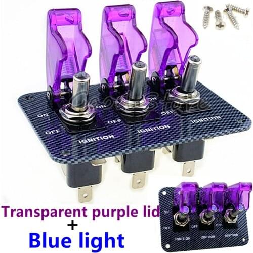 1CPS Transparent purple lid and Blue light 12V LED Safety Cover Aircraft Toggle Switch Carbon Fiber Surface Panel TM