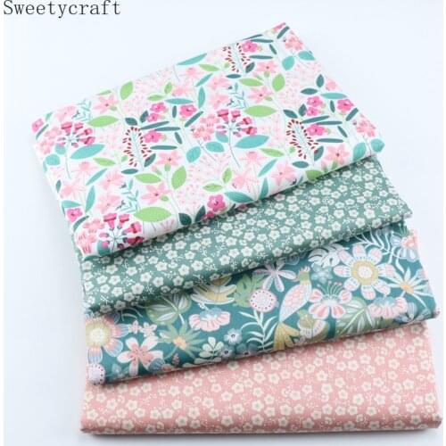 Pink Flower Green Leaf Printed Twill Fabric Cotton By Half Meter For Sewing Baby Bed Sheet Patchwork Cloth hometextile 160x50cm