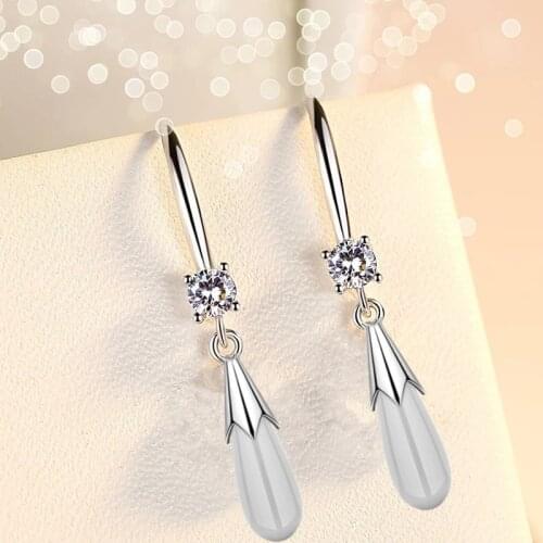 White Pink Fire Opal Stone Round Small Zircon Drop Earrings For Women Wedding Jewelry Vintage Fashion Crystal Dangle Earrings