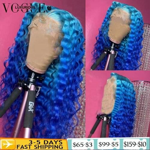 Brazilian Deep Wave Frontal Wig Remy Glueless 4/613 Blonde Lace Front Wig Blue Ombre Human Hair Transparent Lace Wigs For Women