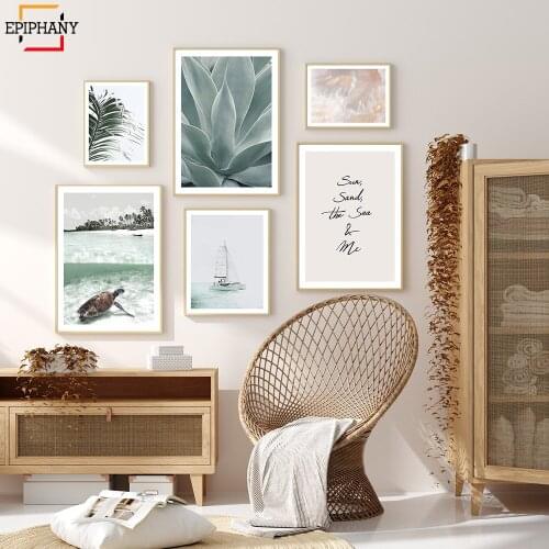 Scandinavian Green Palm Leaf Wall Art Poster Nordic Photography Print Cactus Nature Landscape Painting Picture Modern Home Decor