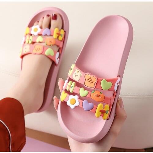 Cute Summer Slippers Women Men Cartoon Lovely Slides Non-Slip Thick Sole Indoor Flip Flops Bathroom Home Couple Female Sandals