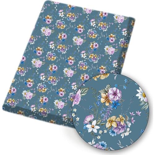 IBOWS Polyester Cotton Fabric Nature Flower Theme Pattern Printed Cloth Fabric Dress Garment Bag Home Textile DIY 45*150cm 80g