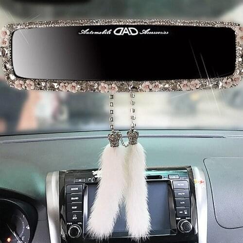 Rhinestone Car Interior Rearview Mirror Decor Charm Crystal Bling Diamond Ornament Rear View Mirror Cover Women Auto Accessories