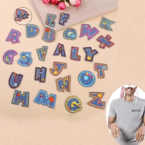 XICC A-Z Denim Jeans English Alphabet Letters Iron Patch Stickers Free Combination Name Word Personality DIY Clothes Decoration