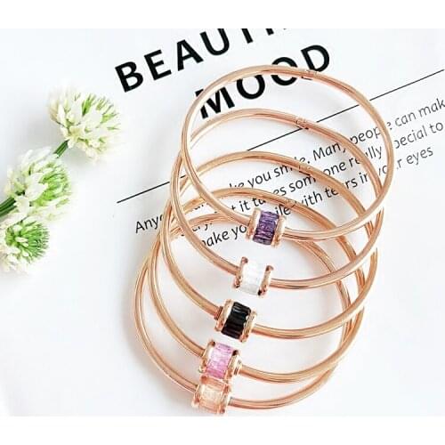 YUN RUO 2018 New Colorful Zircon CZ Bangle Rose Gold Color Women Birthday Gift Titanium Steel Jewelry Never Fade Drop Shipping
