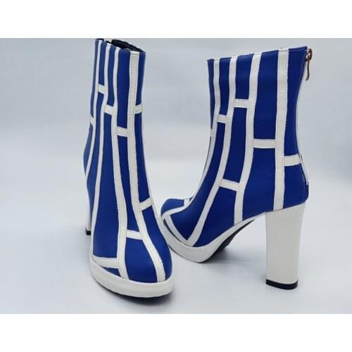 Womens Platform JOJOLion Ankle Boots Block High Heel Cosplay Blue White Match Colors Punk Riding Halloween Shoes Plus SizeMA1