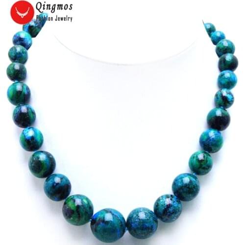 Qingmos Green Natural Chrysocolla Necklace for Women with 10-20mm Round Chrysocolla Chokers Necklace Jewelry 17" n5315 Free Ship
